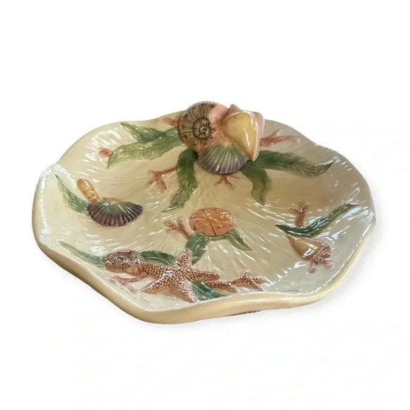 Vintage Coastal Ceramic Seaweed & Coral Design Set Seashell Dish & Tissue Holder - Picture 14 of 17